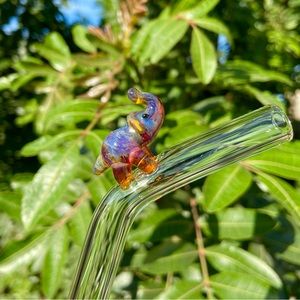 COPY - Reusable handmade glass straws with a figurine elephant glass on top .